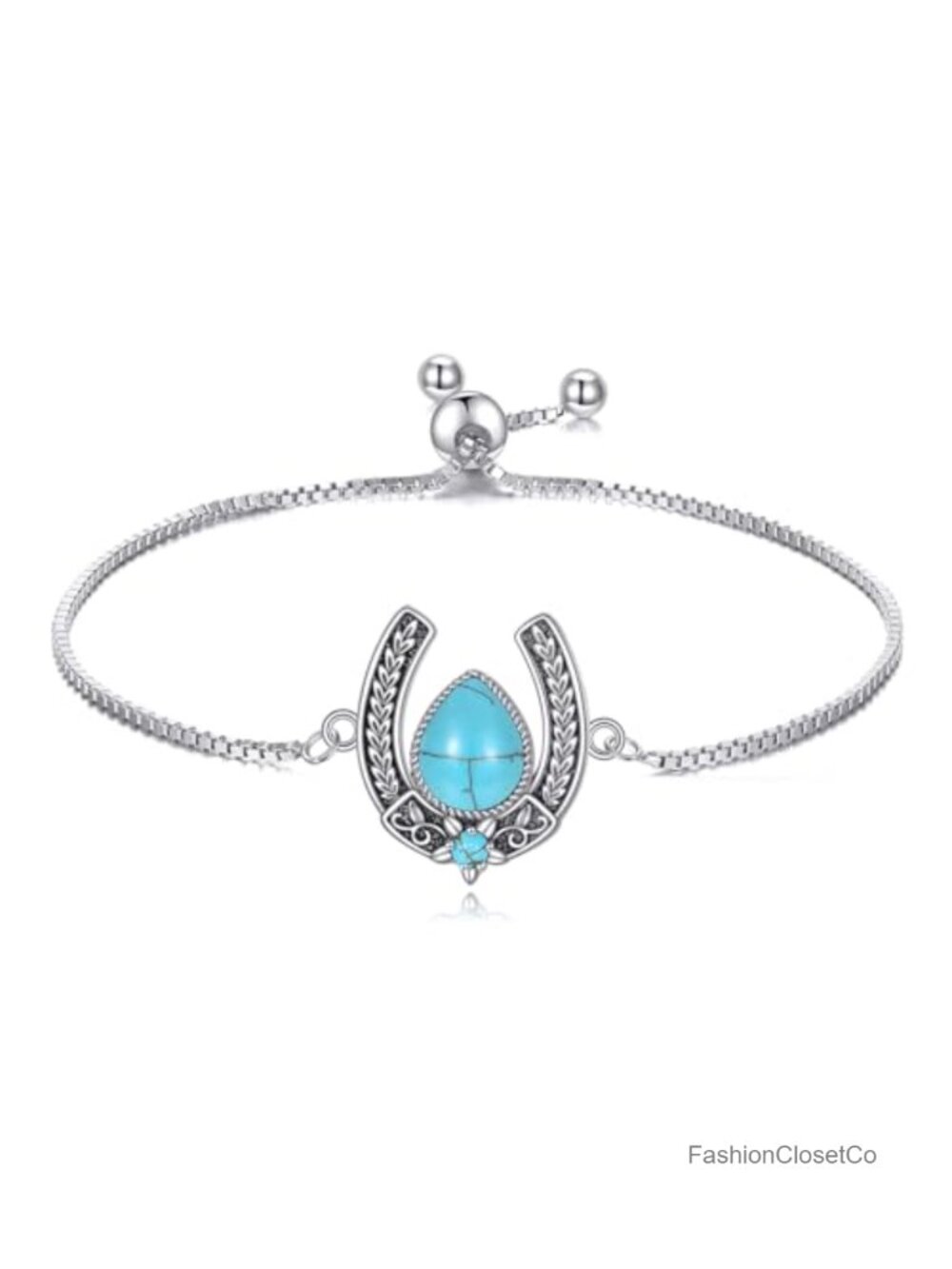 Genuine Green Turquoise Horseshoe Adjustable Bracelet 925 Sterling Silver